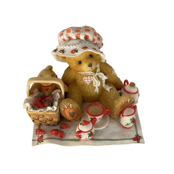 Cherished Teddies Teddy Bear Picnic Figurine Strawberries Tea Set 3 1/3" x 3 - Picture 1 of 8
